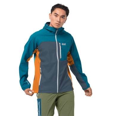 Jack Wolfskin Softshellowa kurtka Eagle Peak II (wiatroodporna, bardzo wodoodporna, bez PFC) orionowa niebieska męska